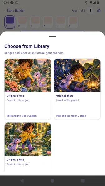 Library picker showing several polished moon garden illustrations
