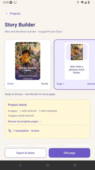 Story Builder controls with Add page, Reorder, and Preview