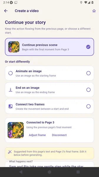 Create a video screen offering continuation from page three
