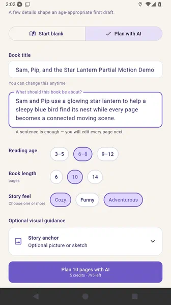 Motion story settings containing the title and connected-scene premise